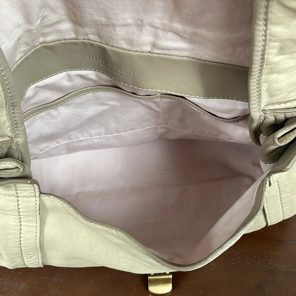 Nina Ricci Liane Leather Satchel Bag Top Handle Shoulder Strap Cream Ivory